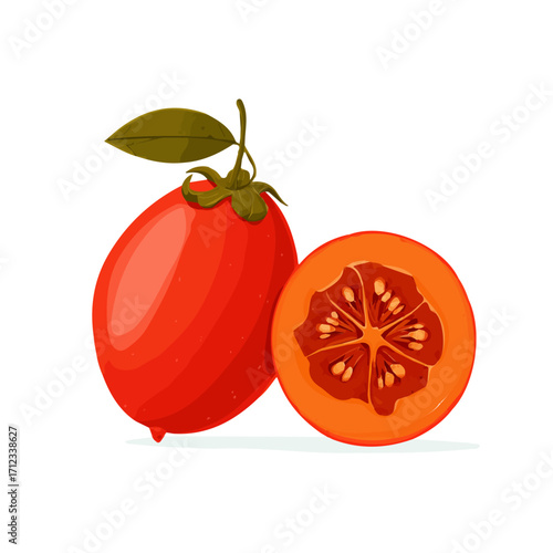 Tamarillo, 2D flat vector illustration in icon style, isolated on a white background