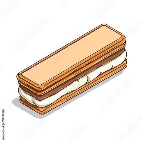 2D flat vector graphic of a Churro Ice Cream Sandwich in icon style, isolated on white background