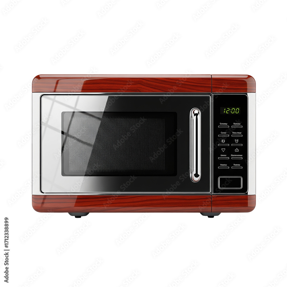 Fototapeta premium Retro microwave oven with wood texture and chrome on transparent background