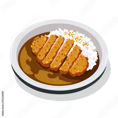2D flat vector graphic of a Katsu Curry in icon style, isolated on white background