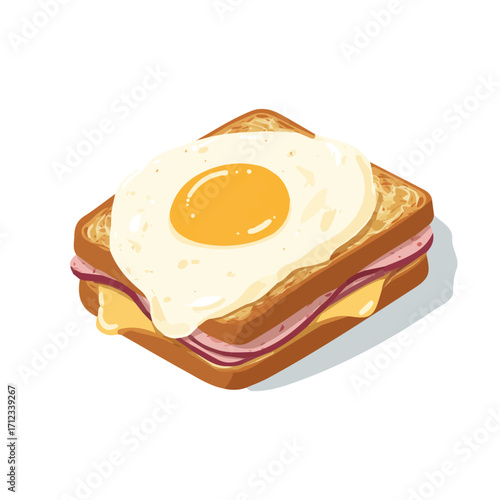2D flat vector graphic of a Croque Madame in icon style, isolated on white background