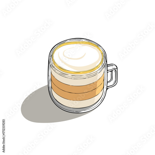 Minimal 2D flat vector of a Vanilla Latte, icon-style illustration on a white background