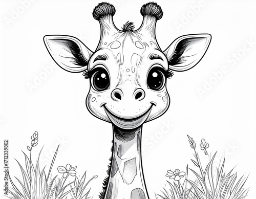 キリンの塗り絵／Cute Giraffe Coloring Page