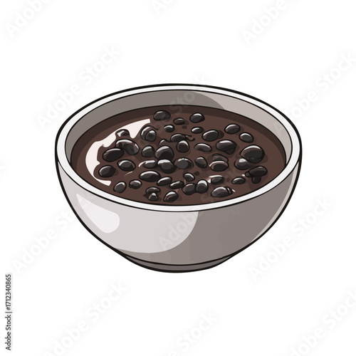 Minimal 2D flat vector of a Black Bean Soup, icon-style illustration on a white background