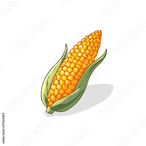 Corn, 2D flat vector illustration in icon style, isolated on a white background