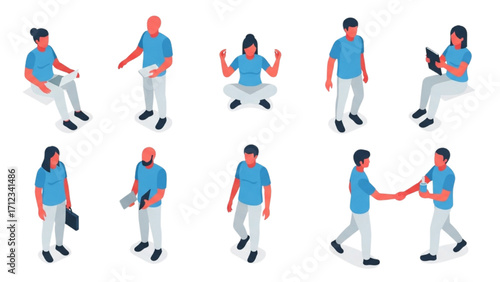 Overhead View People Illustration – Flat Design Young Adults in Various Actions and Poses