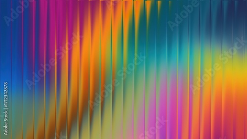 Bold abstract ribbed glass with vibrant rainbow gradient of blue pink orange and yellow background