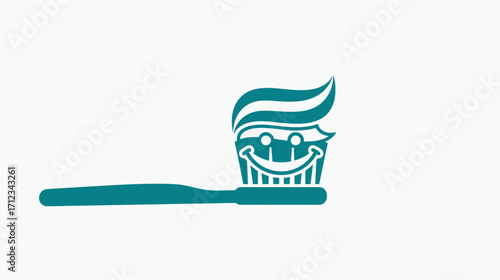 Teal toothbrush with toothpaste and happy smile graphic