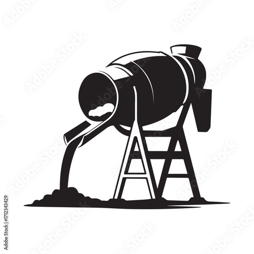 Concrete mixer truck pouring cement onto a construction site, isolated on white background technology background