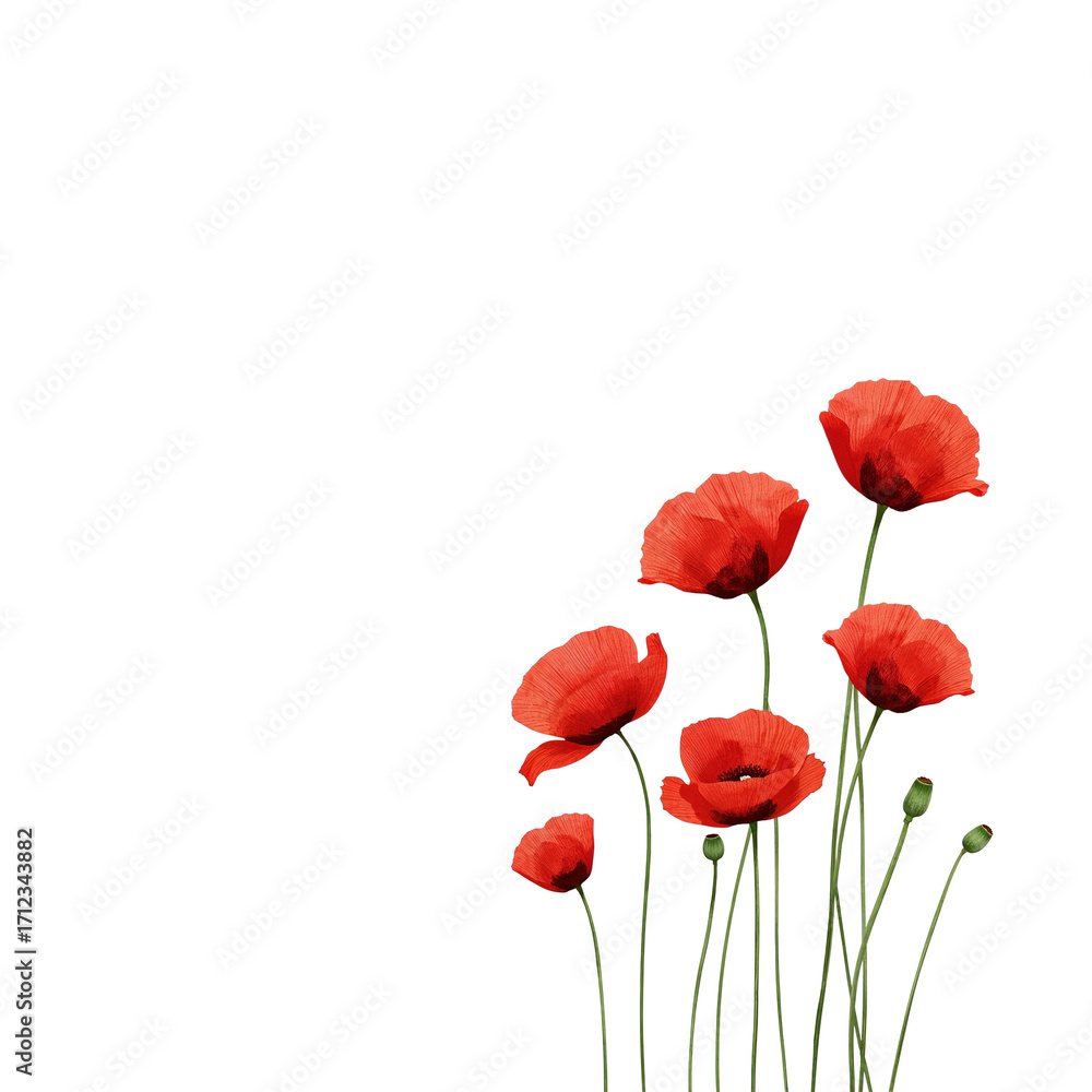 Naklejka premium Crimson floral elegance delicate poppy arrangement on black backdrop simple design
