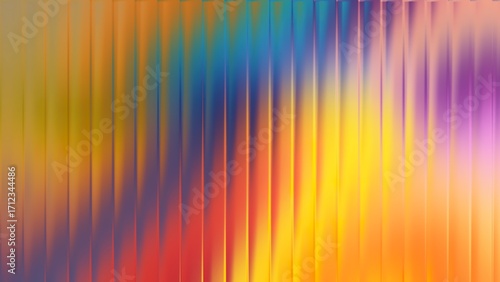 Vibrant abstract ribbed glass with rainbow gradient of yellow orange red blue and purple background