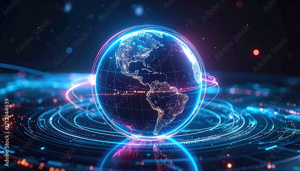 Fototapeta premium Isolated Glowing Earth A backgroundless view of our planet in digital light, transparent background