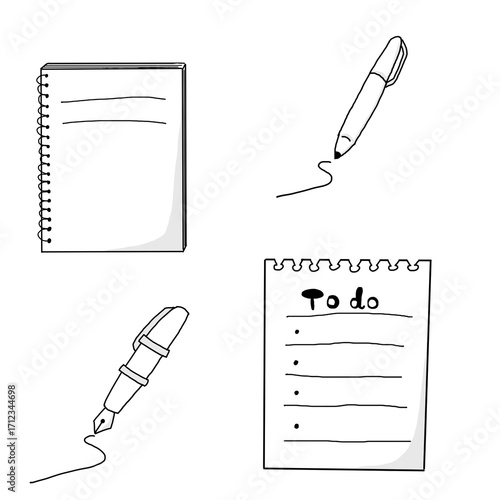 ノートとToDoリスト、ペンのイラスト