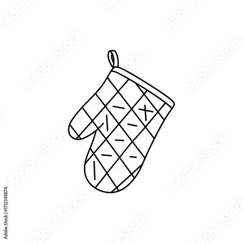 Simple Line Drawing of a Quilted Oven Mitt.