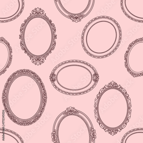 Elegant Oval Frames Pattern on Pink Background.