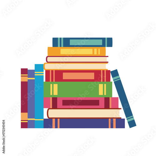 Stack of colorful books illustration for education and knowledge.