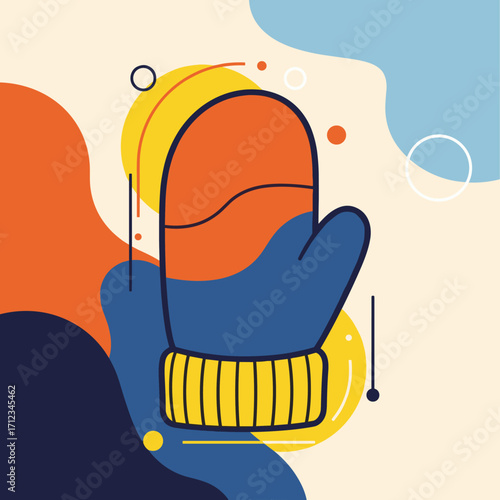 Winter Mitten Illustration with Abstract Background Elements.