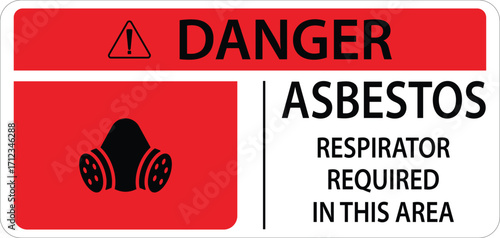 Asbestos chemical hazard sign and labels respirator required in this area  sign sign, logo, icon, sticker, label ,symbol, black, line, flat vector, isolated illustration.