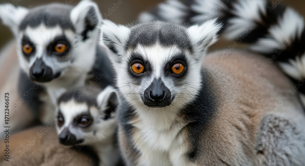 Obraz premium Close up of Ring Tailed Lemur faces looking at the camera
