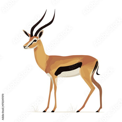 Minimal 2D flat vector of a Gazelle, icon-style illustration on a white background