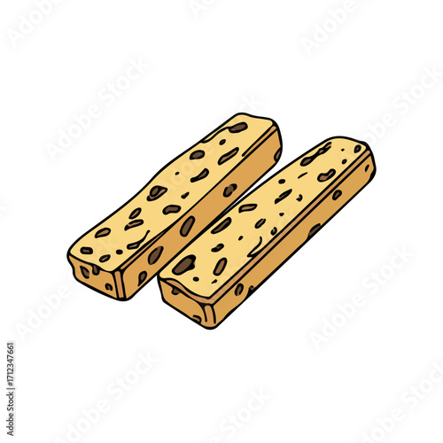 2D flat vector graphic of a Biscotti in icon style, isolated on white background