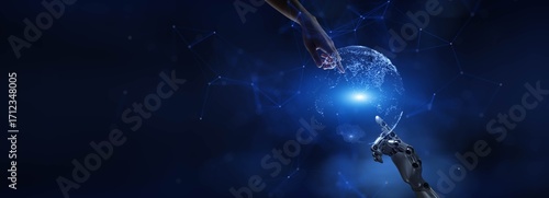 Human and AI Collaboration Depicted in a Digital Network Environment.