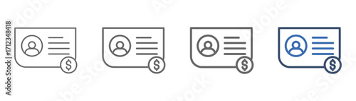 
outline icon set open bank account with document and money design