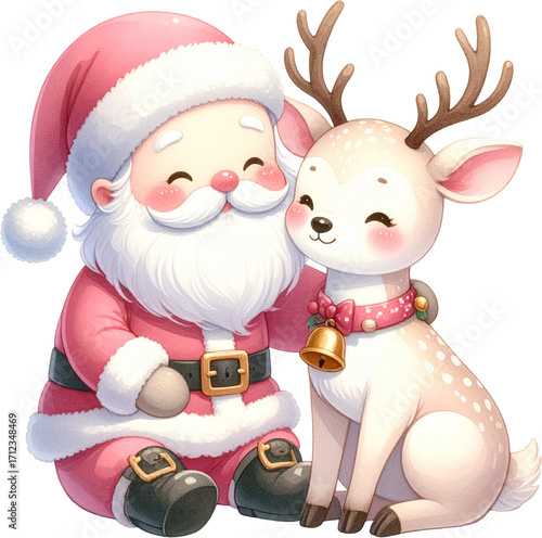 Cute Santa Claus with Reindeer Christmas Illustration