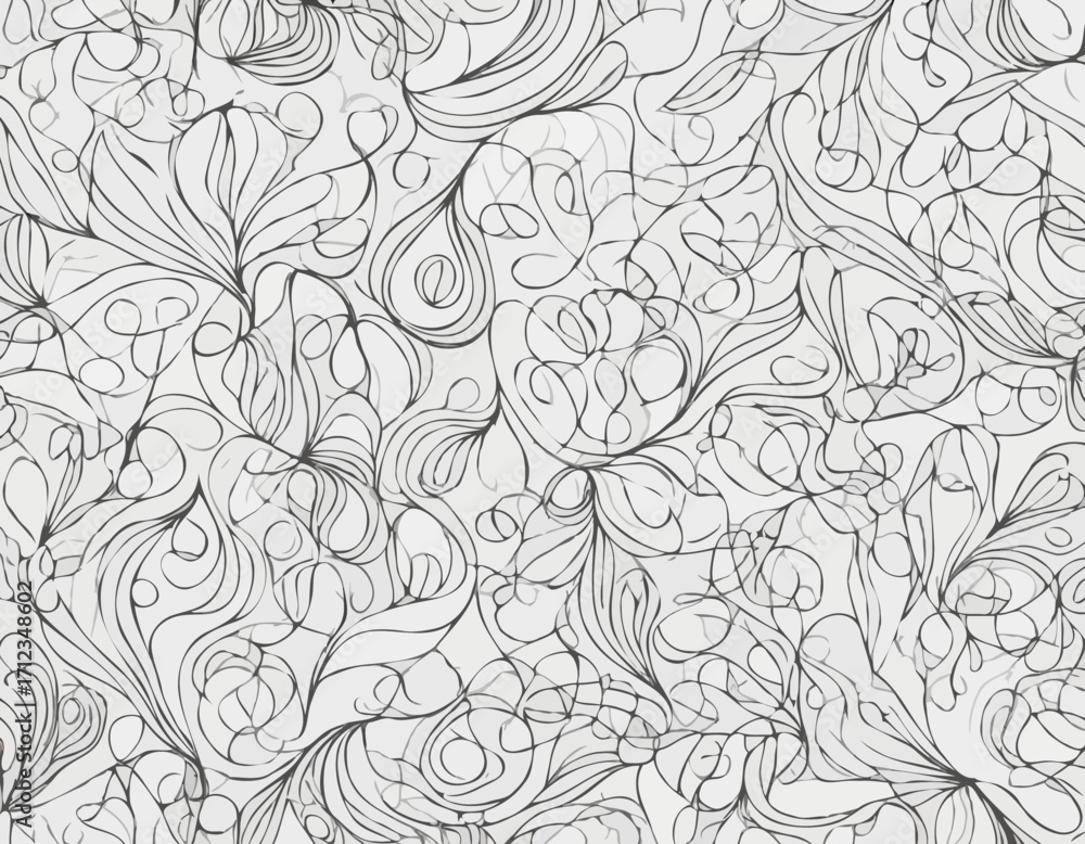 Fototapeta premium Seamless Line Pattern with Organic Shapes, Repeating Abstract Motif in Black and White for Textile Design, Wallpaper, and Creative Backgrounds.
