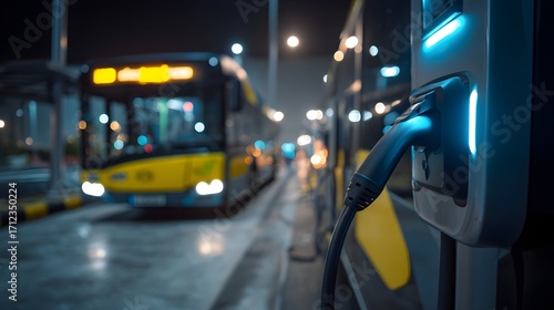Wallpaper Mural Electric bus charging station at night with a bus ready for departure Torontodigital.ca