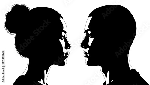 Artboard 1Minimalist Silhouette of Man and Woman – Romantic Profile Illustration in Black and White