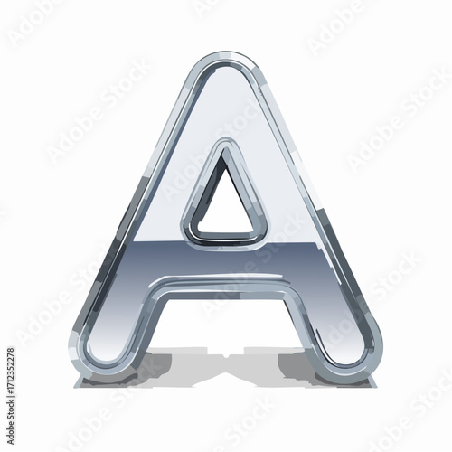 Glossy 3D chrome letter A with curved metallic lines in Y2K techno style