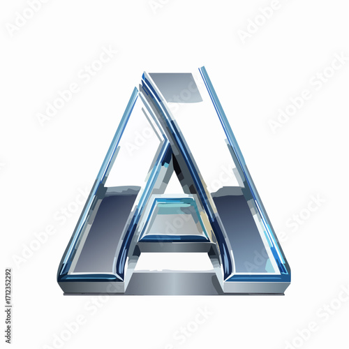 Glossy 3D chrome letter A with curved metallic lines in Y2K techno style