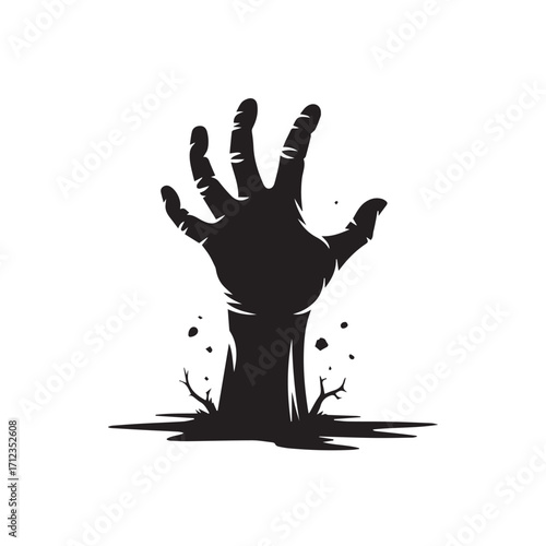 Zombie hand emerging from the ground, horror, halloween, undead, scary, isolated on white background technology background