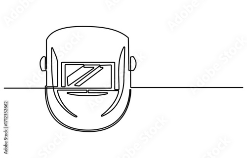 Continuous one line drawing of welding mask. Industry, protection concept. Editable stroke vector.