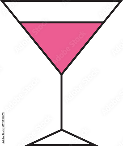 Cocktail martini glass with pink drink illustration isolated on white background
