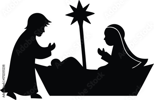 Baby Jesus in manger silhouette vector illustration
