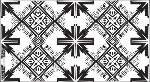 Geometric Vector Pattern with Black and White Abstract Tribal Elements