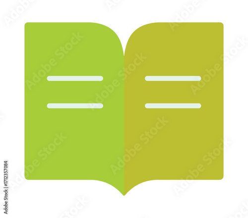 Simple open book icon in a modern flat design. A green illustration for education, knowledge, and reading, isolated on a white background.