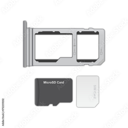 Realistic Sim Tray dual Sim Card and Micro SD Card Slot/Tray vector illustration