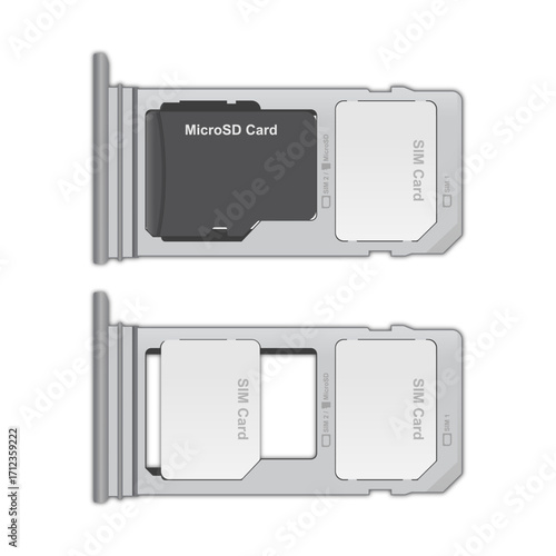 Realistic Sim Tray dual Sim Card and Micro SD Card Slot/Tray vector illustration