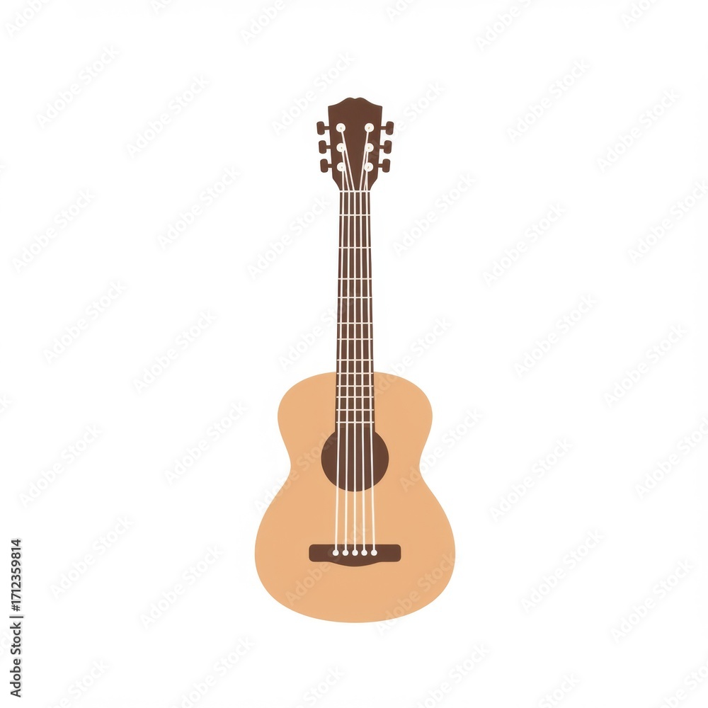 Obraz premium Illustration of Acoustic Guitar with Brown Body and Neck on White Background