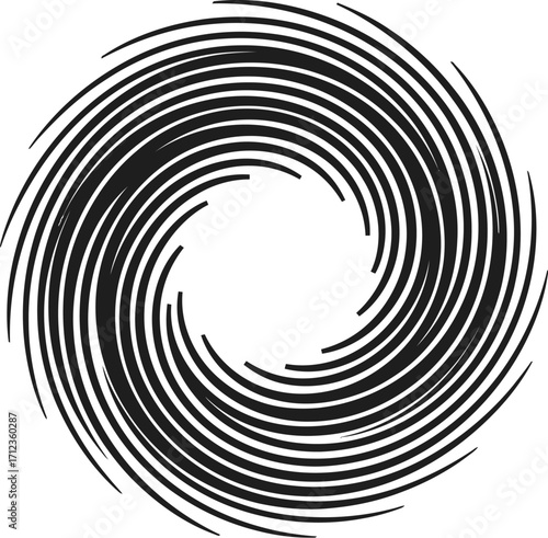 Swirling vortex of black lines, hypnotic motion and dynamic energy concept