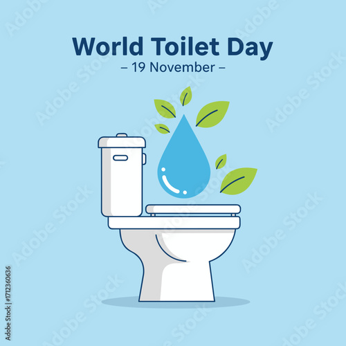 Stylish modern vector illustration poster for World Toilet Day with a toilet and a drop of water falling inside