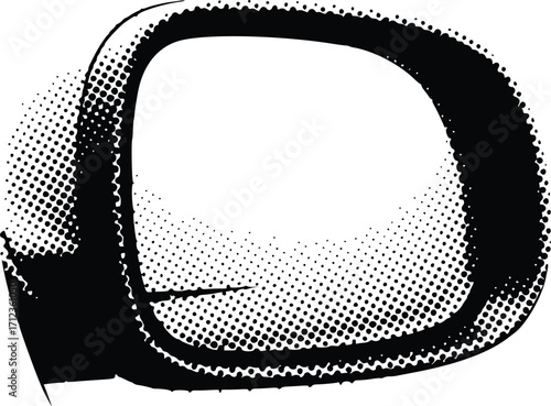 Close up of a car side mirror in a halftone dot pattern.