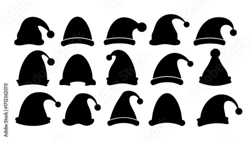 Silhouettes of Christmas hats. Santa Claus
