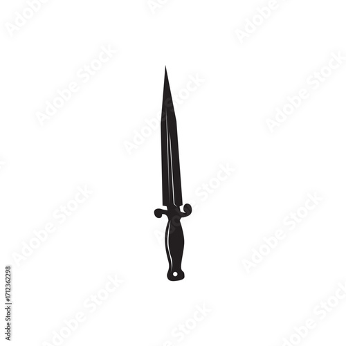 Dagger silhouette vector. Black dagger vector icon for medieval, fantasy, or weapon themed projects.