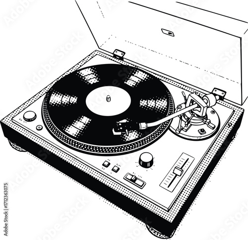 Vintage Turntable with Vinyl Record Player.