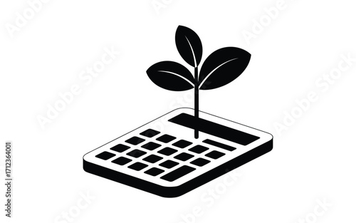 Green finance growth concept with plant sprouting from calculator