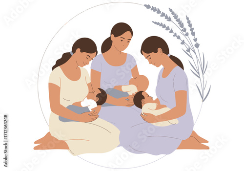 This image depicts group different mothers of varying ethnicities breastfeeding their babies.